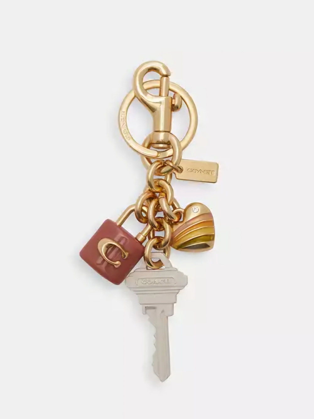 Coach Gold-Tone Keychain with Pink Enamel and Multicolor Heart Rainbow Sold Out!